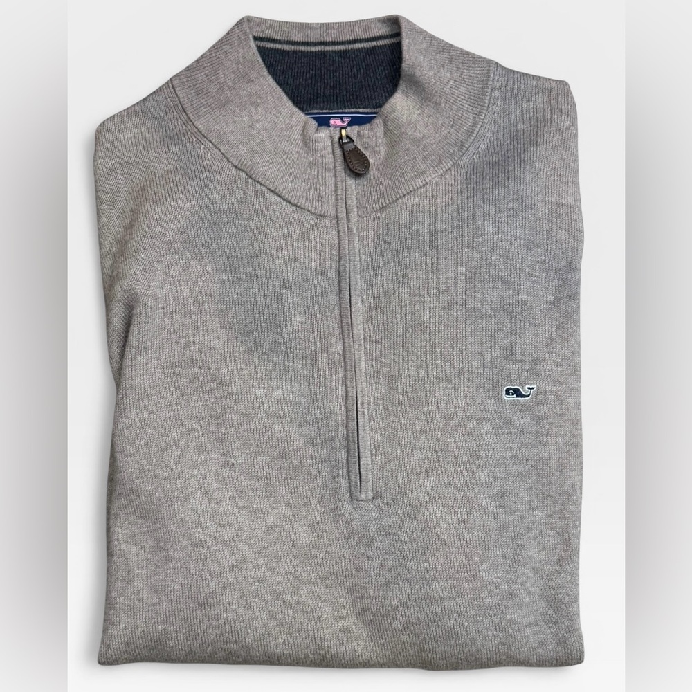 Vineyard Vines Men’s Heather Brown Quarter-Zip Cashmere Cotton Sweater, XL